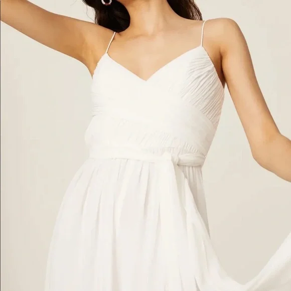 Ieena Mac Duggal Wide Leg Jumpsuit Flowy White Spring Summer Beach Coastal - Picture 3 of 4